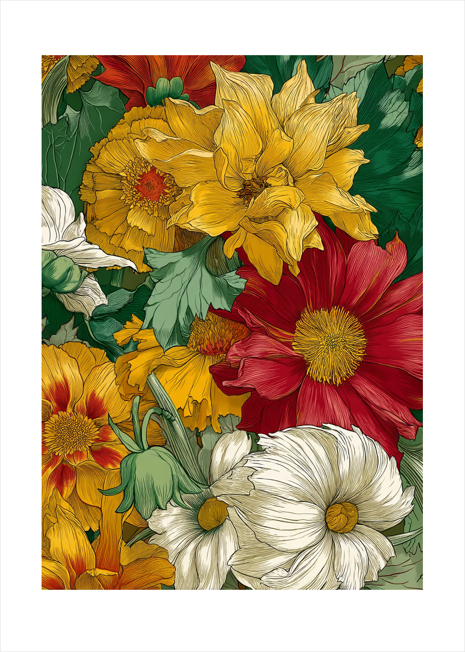 Silkesus i blomsterhaven - No Frame, With White Border