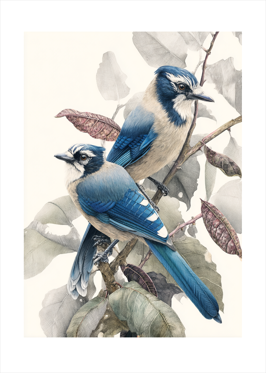 Blå hvisken i grenene - No Frame, With White Border