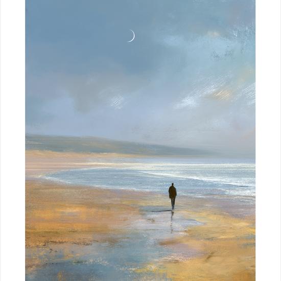 Måneskæret hvisker over havet - No Frame, With White Border