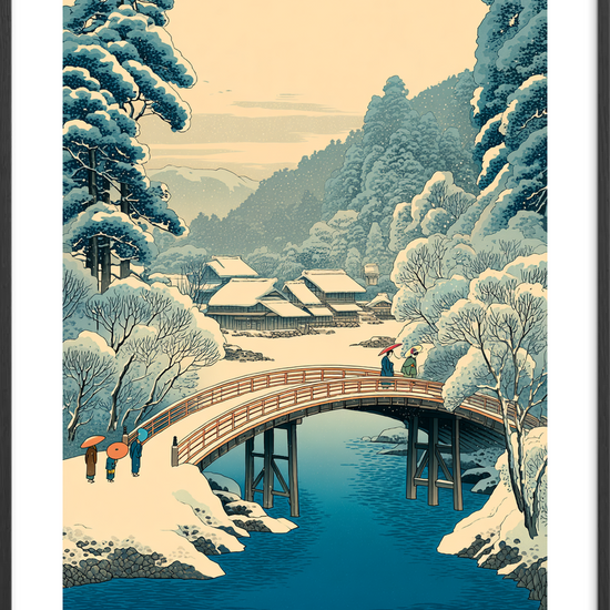 Sneen hvisker over broen - Black Frame, With White Border