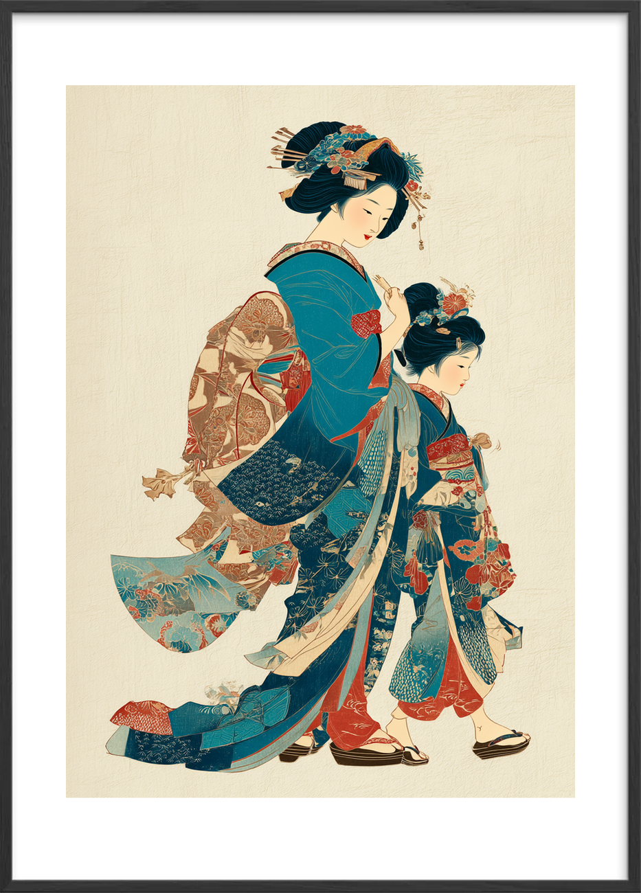 Silkesus fra broderede kimonoer - Black Frame, With White Border