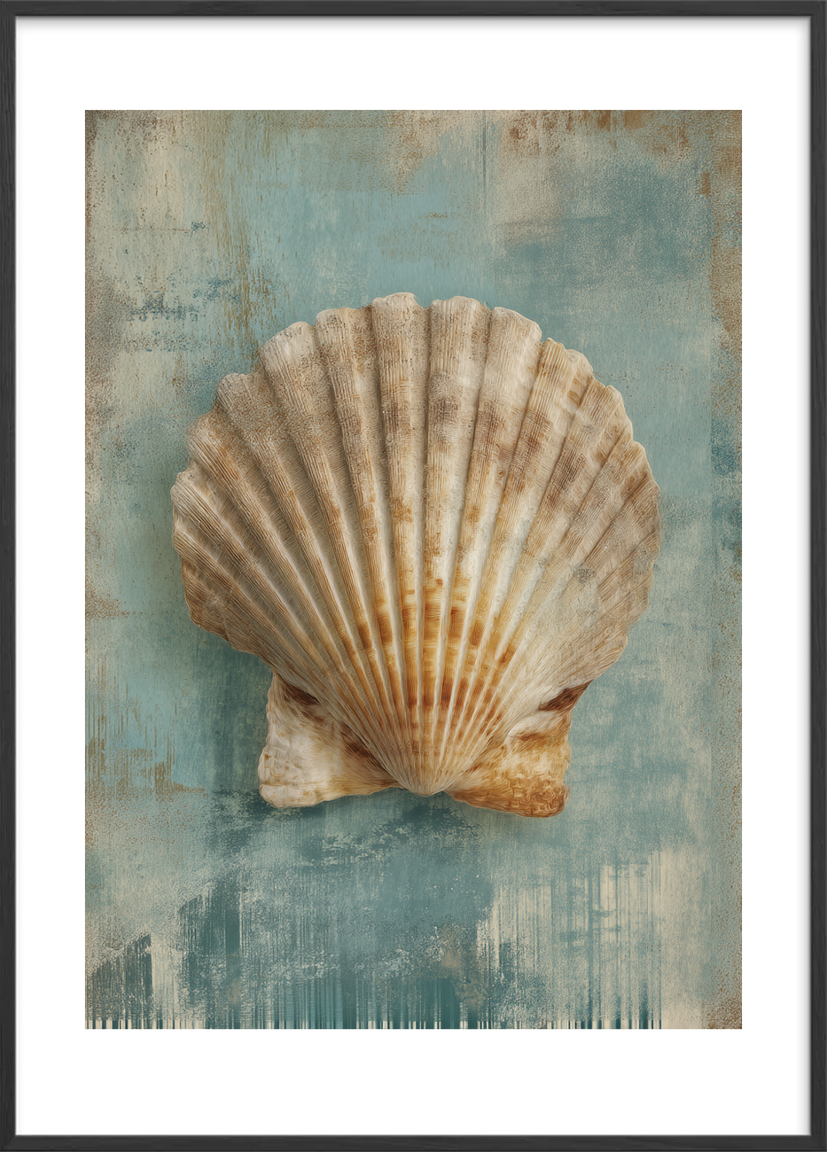 Havsus i kammuslingens skal - Black Frame, With White Border
