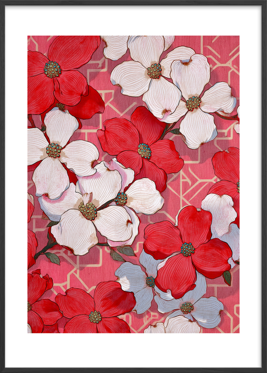 Fløjlsrødt sus af forår - Black Frame, With White Border