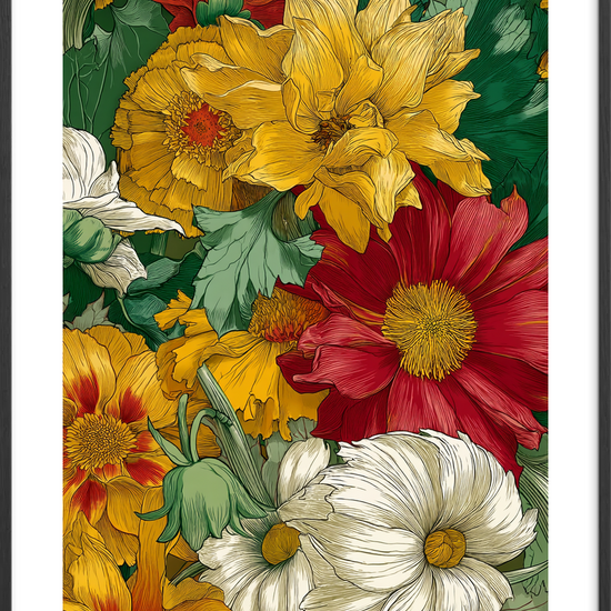 Silkesus i blomsterhaven - Black Frame, With White Border