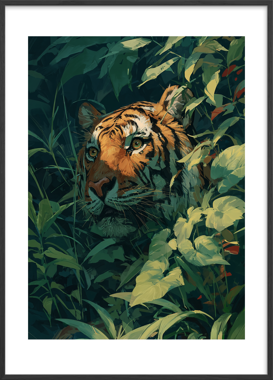 Tigerens bløde åndedrag - Black Frame, With White Border