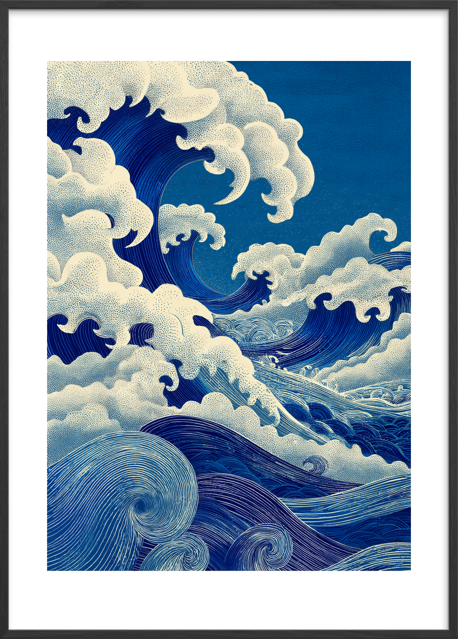 Havets blå brøl - Black Frame, With White Border