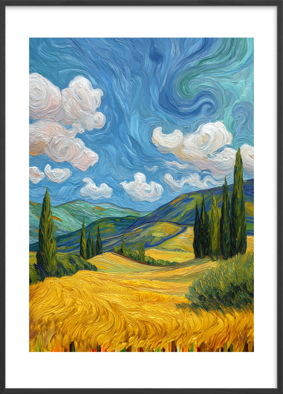 Susende gyldent hav - Black Frame, With White Border