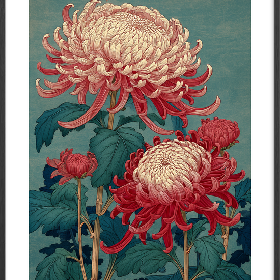 Silkesus over høstblomster - Black Frame, With White Border