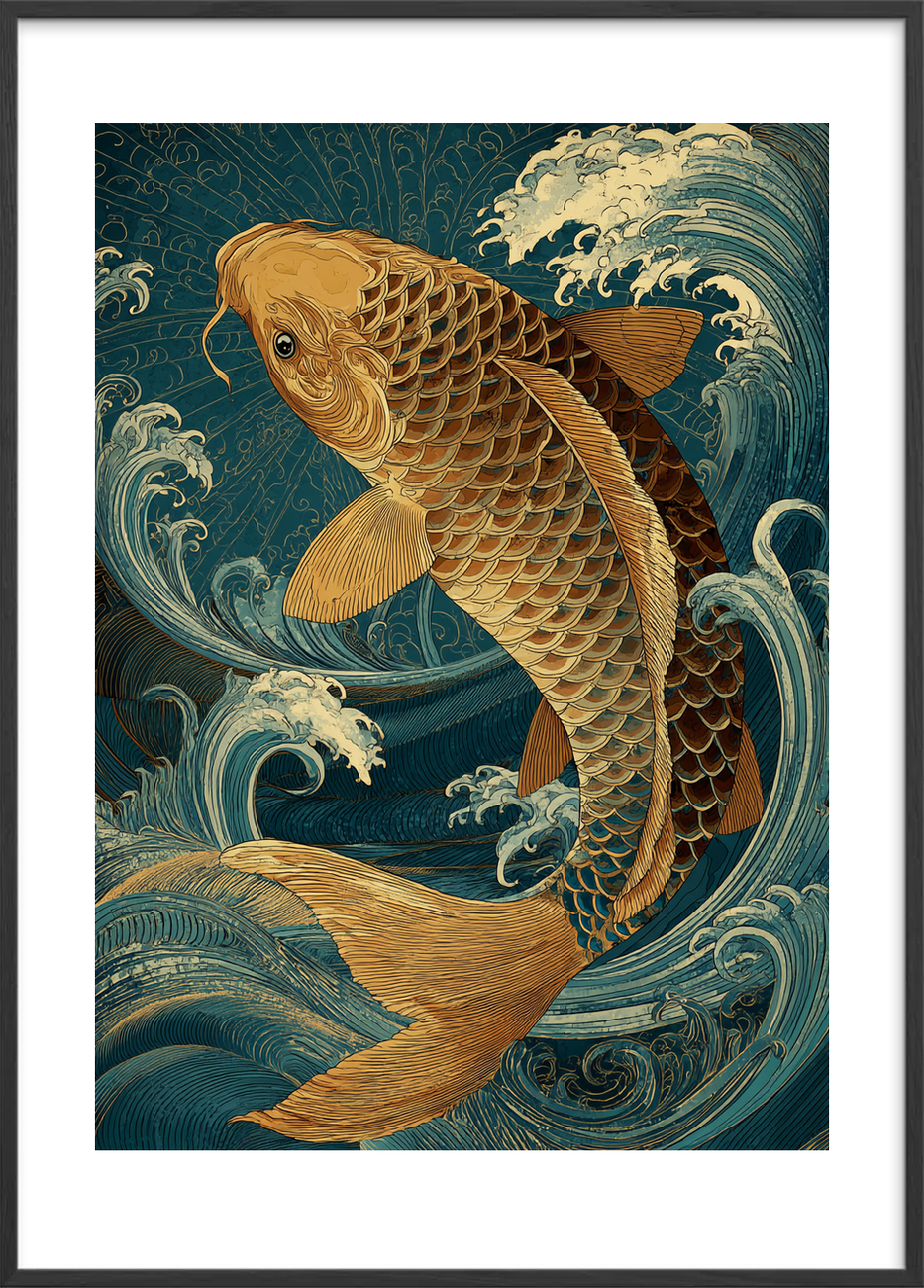 Guldets hvisken under bølgerne - Black Frame, With White Border