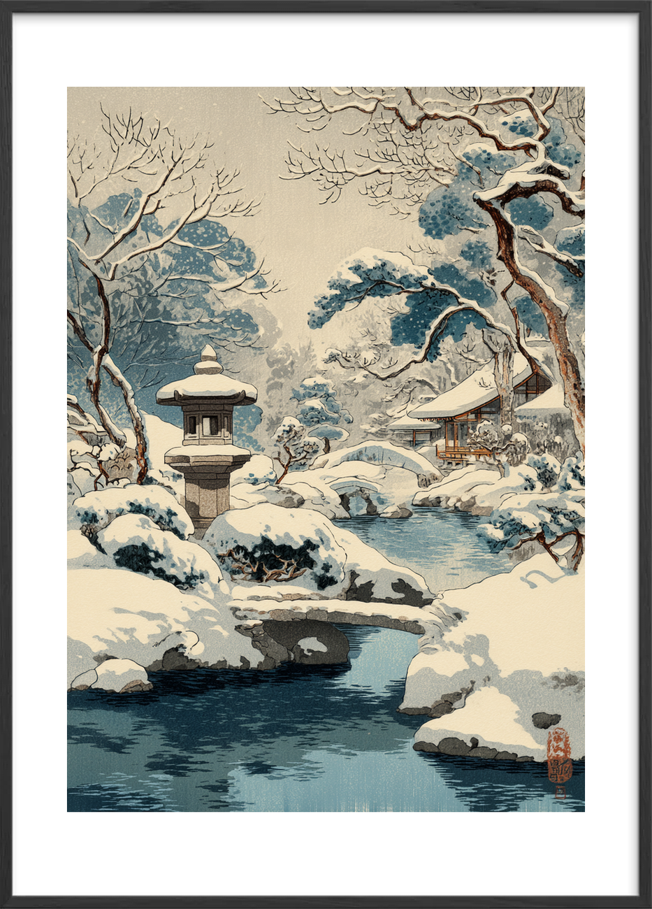 Snefaldets hvisken - Black Frame, With White Border