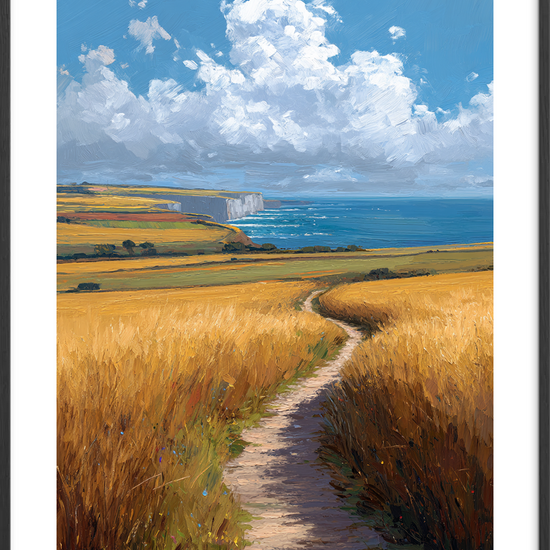 Havets hvisken langs stien - Black Frame, With White Border