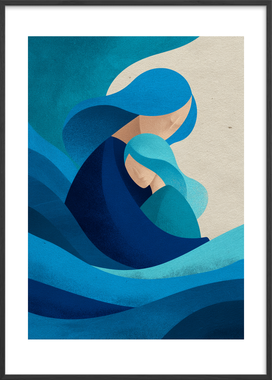 Bølgens bløde omfavnelse - Black Frame, With White Border