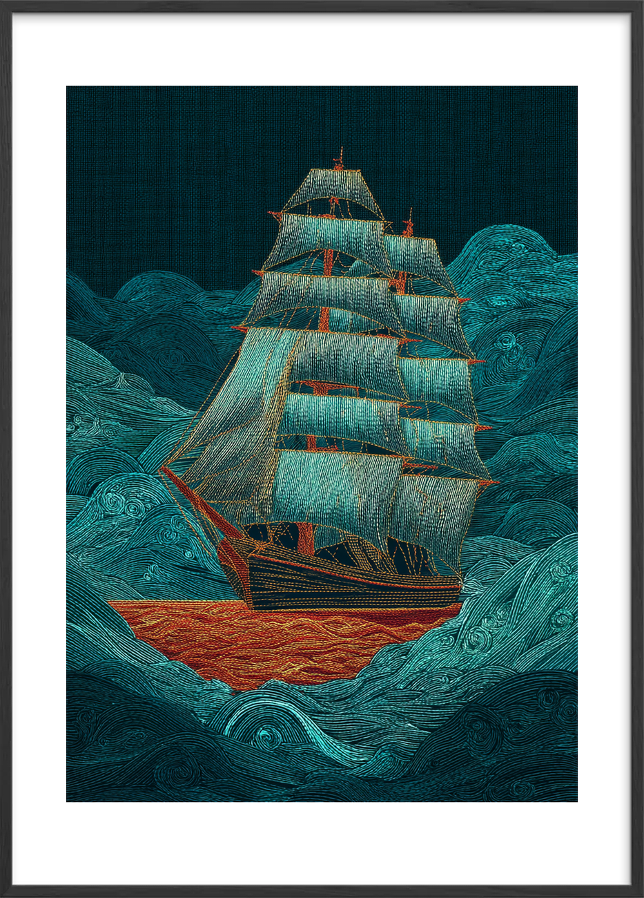 Havets hvisken under sejl - Black Frame, With White Border