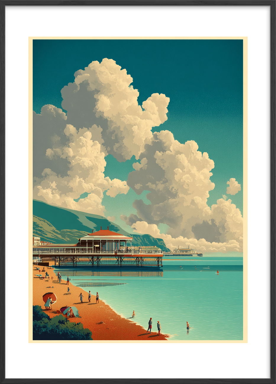 Havets hvisken ved molen - Black Frame, With White Border