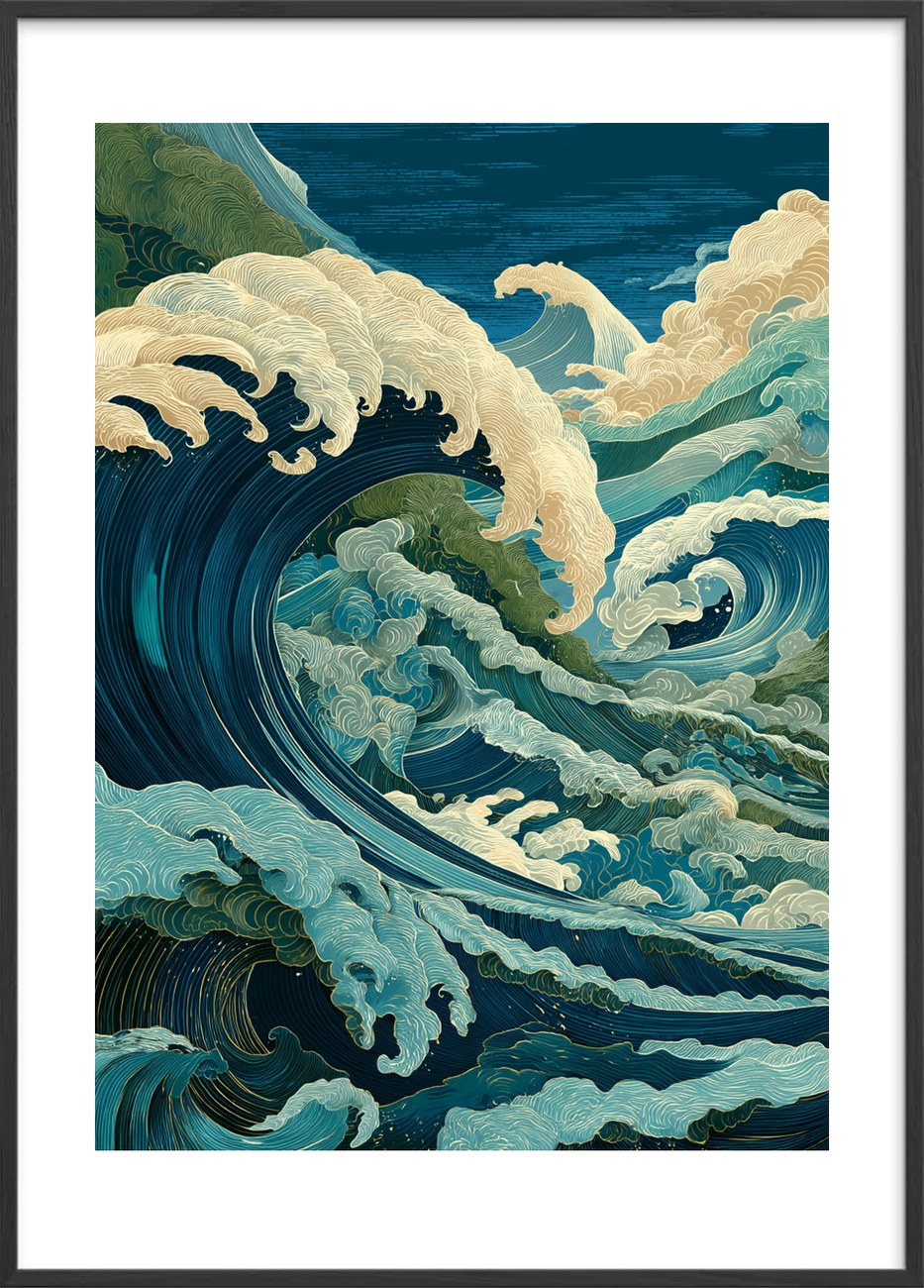 Havets hviskende brøl - Black Frame, With White Border