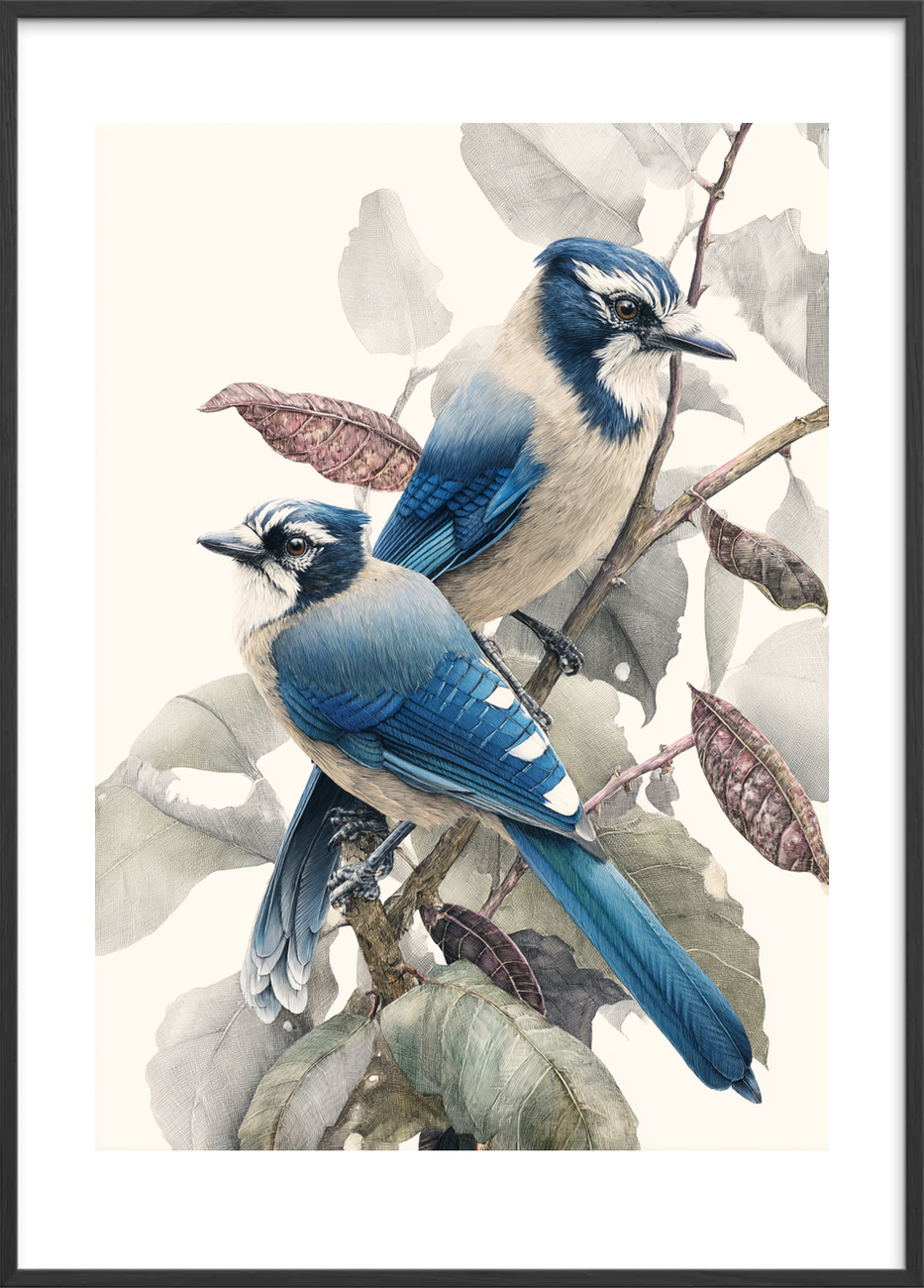 Blå hvisken i grenene - Black Frame, With White Border
