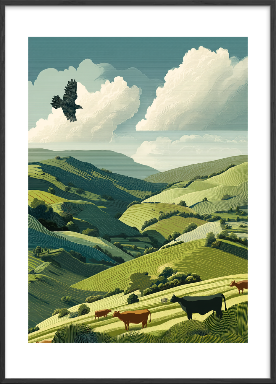 Skyernes hvisken over dalen - Black Frame, With White Border