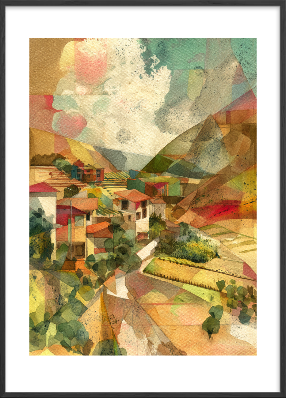 Lyden af fjernt landsbyliv - Black Frame, With White Border