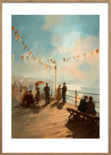 Solskinsvarme under flagernes sus - Oak Frame, With White Border