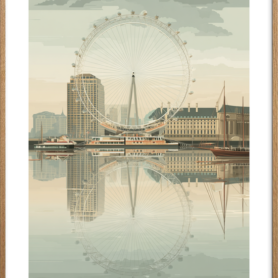 Sus over spejlende by - Oak Frame, With White Border