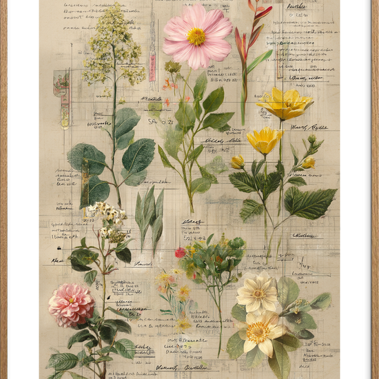 Blomsternes hvisken på papir - Oak Frame, With White Border