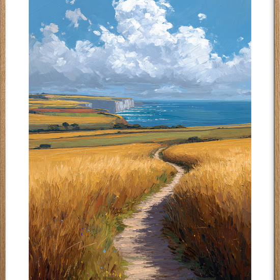 Havets hvisken langs stien - Oak Frame, With White Border