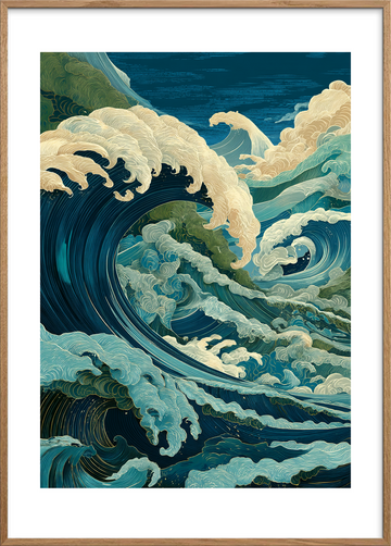 Havets hviskende brøl - Oak Frame, With White Border