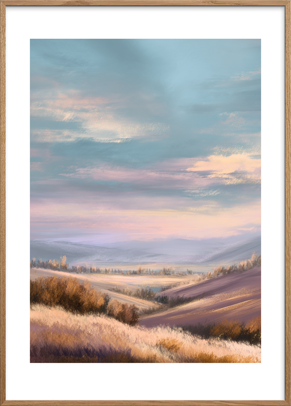 Morgenens bløde sus - Oak Frame, With White Border