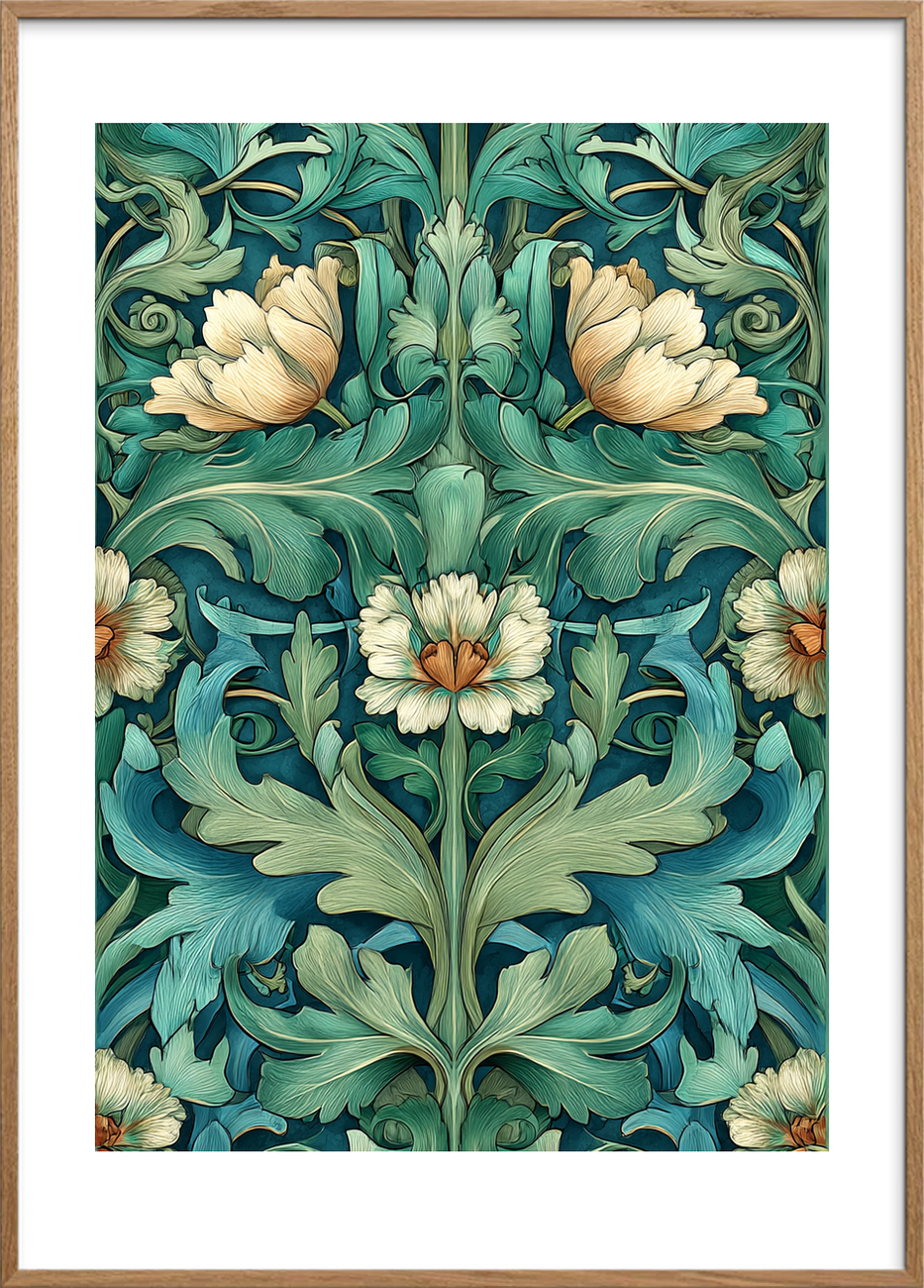 Sus af grøn silke - Oak Frame, With White Border