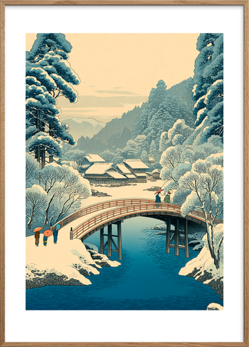 Sneen hvisker over broen - Oak Frame, With White Border