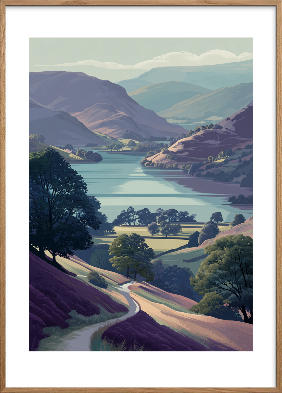 Vindens blide hvisken - Oak Frame, With White Border