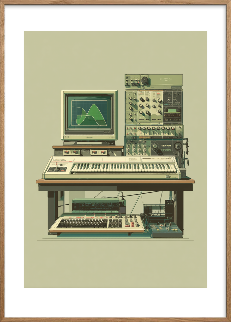 Lydens grønne kurver - Oak Frame, With White Border