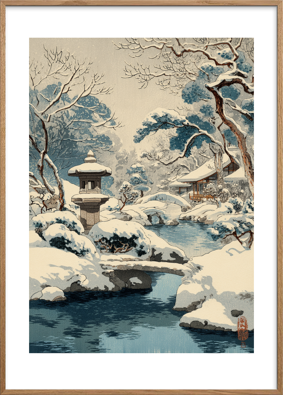 Snefaldets hvisken - Oak Frame, With White Border