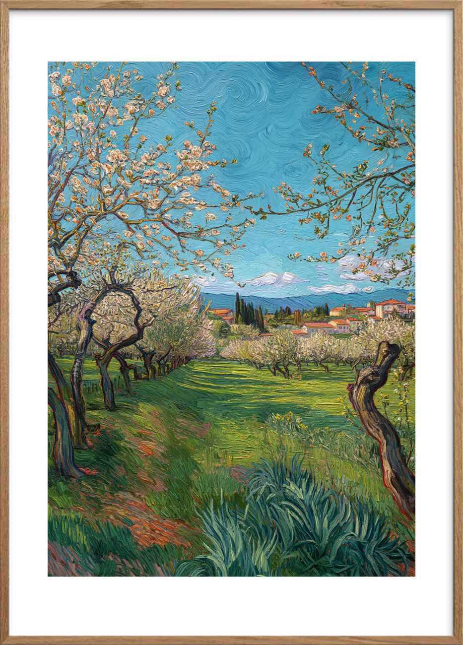 Vinden der hvisker i blomster - Oak Frame, With White Border