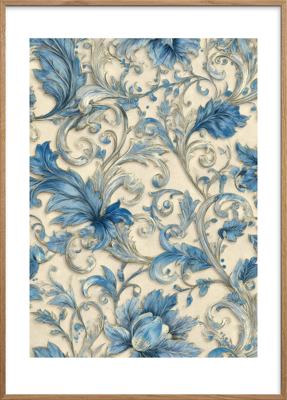 Blå hvisken mod huden - Oak Frame, With White Border