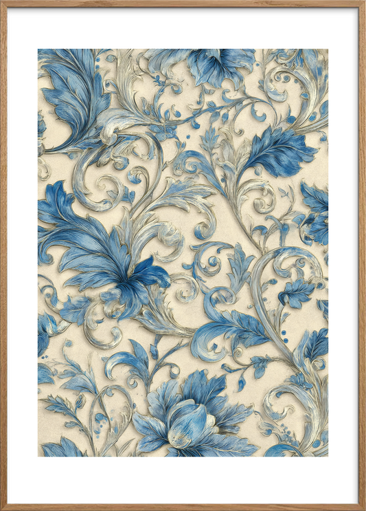 Blå hvisken mod huden - Oak Frame, With White Border