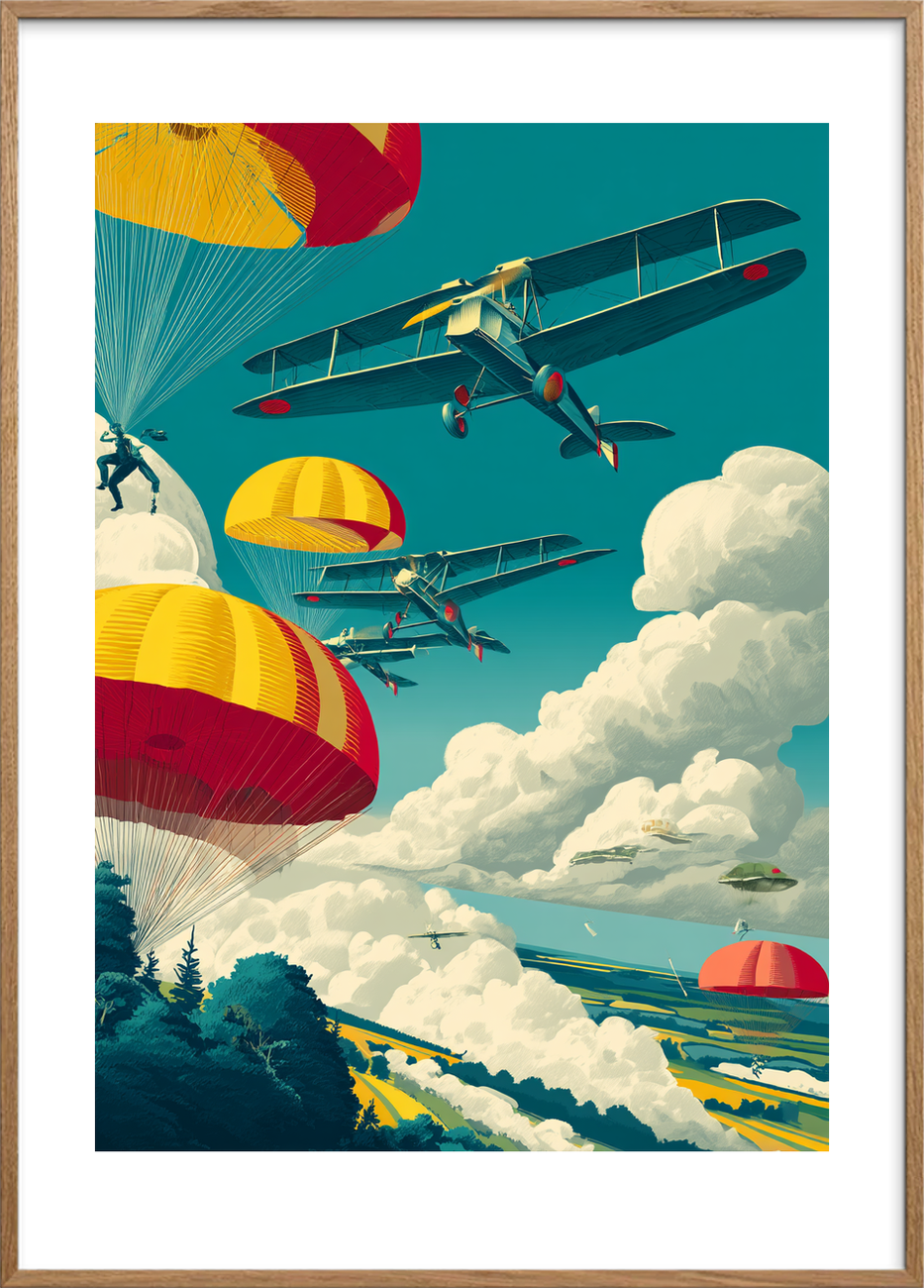 Luftens trommeslag i frit fald - Oak Frame, With White Border