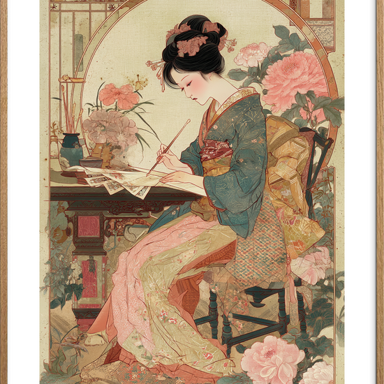 Duften af tusch og te - Oak Frame, With White Border