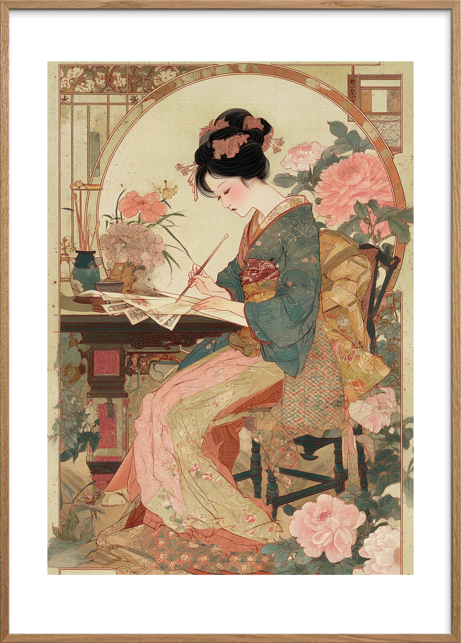 Duften af tusch og te - Oak Frame, With White Border