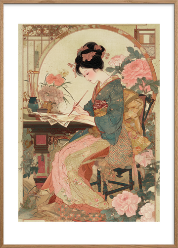 Duften af tusch og te - Oak Frame, With White Border