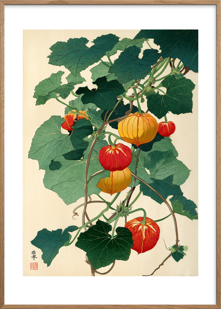 Hviskende lanterner i vinden - Oak Frame, With White Border