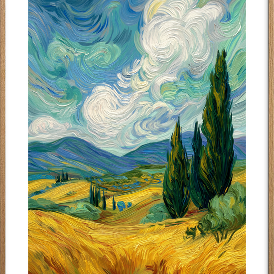 Vindens sang i gyldent hav - Oak Frame, With White Border