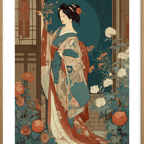 Månesus i silkeblød nat - Oak Frame, With White Border