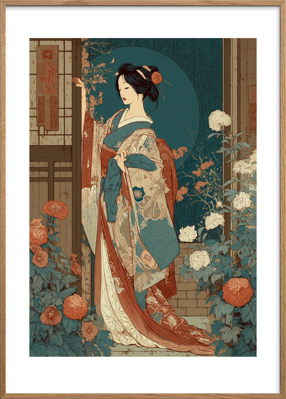 Månesus i silkeblød nat - Oak Frame, With White Border