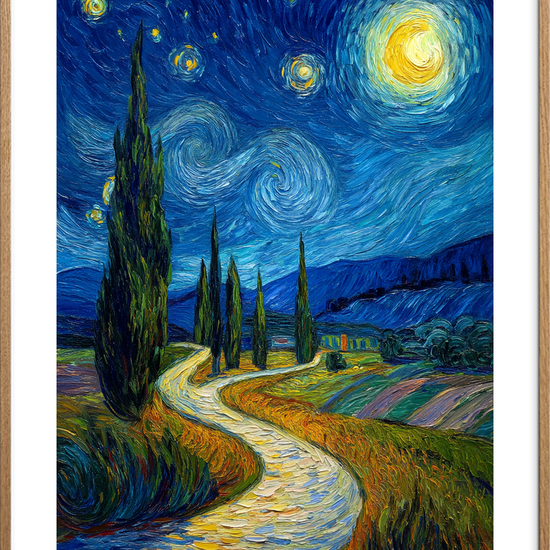 Nattens hvisken langs stien - Oak Frame, With White Border