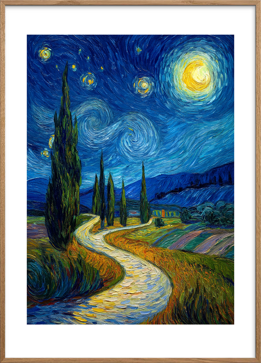 Nattens hvisken langs stien - Oak Frame, With White Border