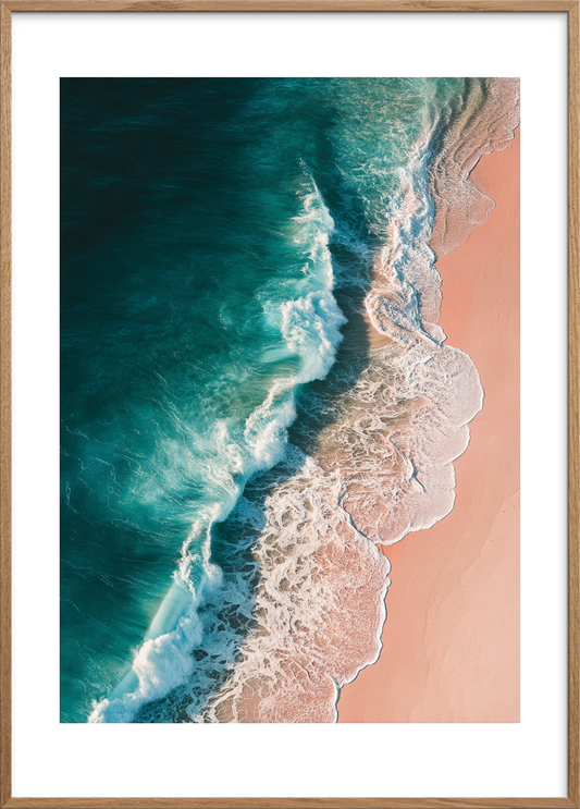 Havets hvisken mod sand - Oak Frame, With White Border