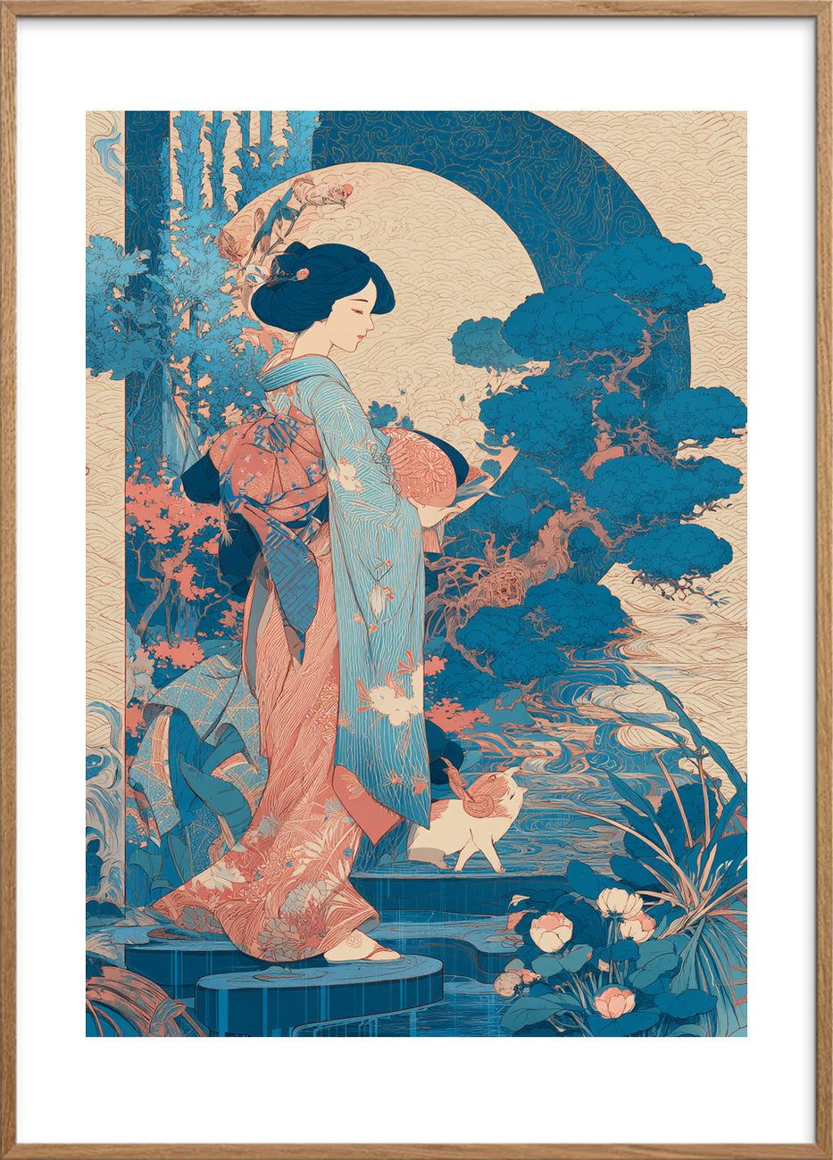 Silkens hvisken i måneskær - Oak Frame, With White Border