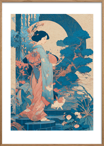 Silkens hvisken i måneskær - Oak Frame, With White Border