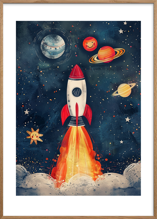 Ekko af kosmisk sus - Oak Frame, With White Border
